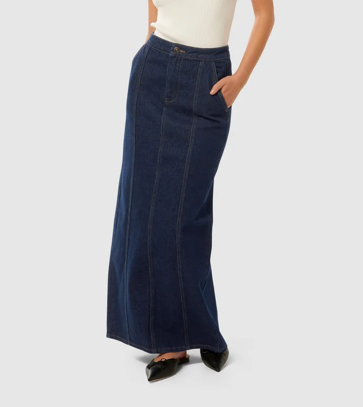 forever new  PHEOBE Paneled Denim Maxi Skirt for Women | Best Price UAE